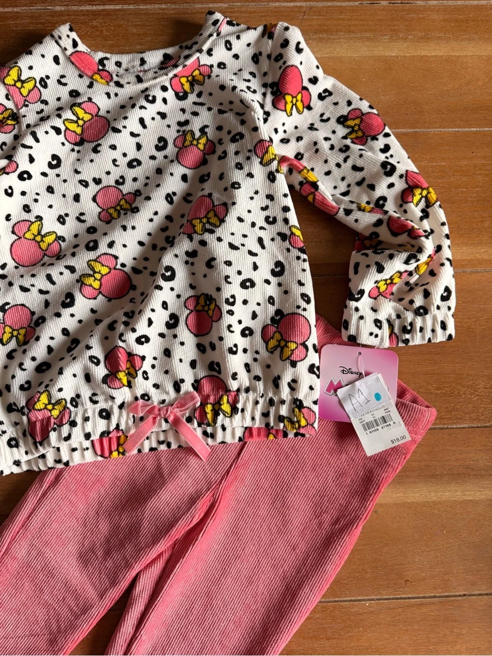 Toddler Girls' 2pc Disney Minnie Mouse Ribbed Velour Top And Pants Set - Pink 3T
